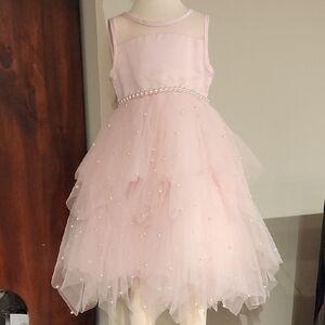 Pink Tulle Dress with Pearl Accents